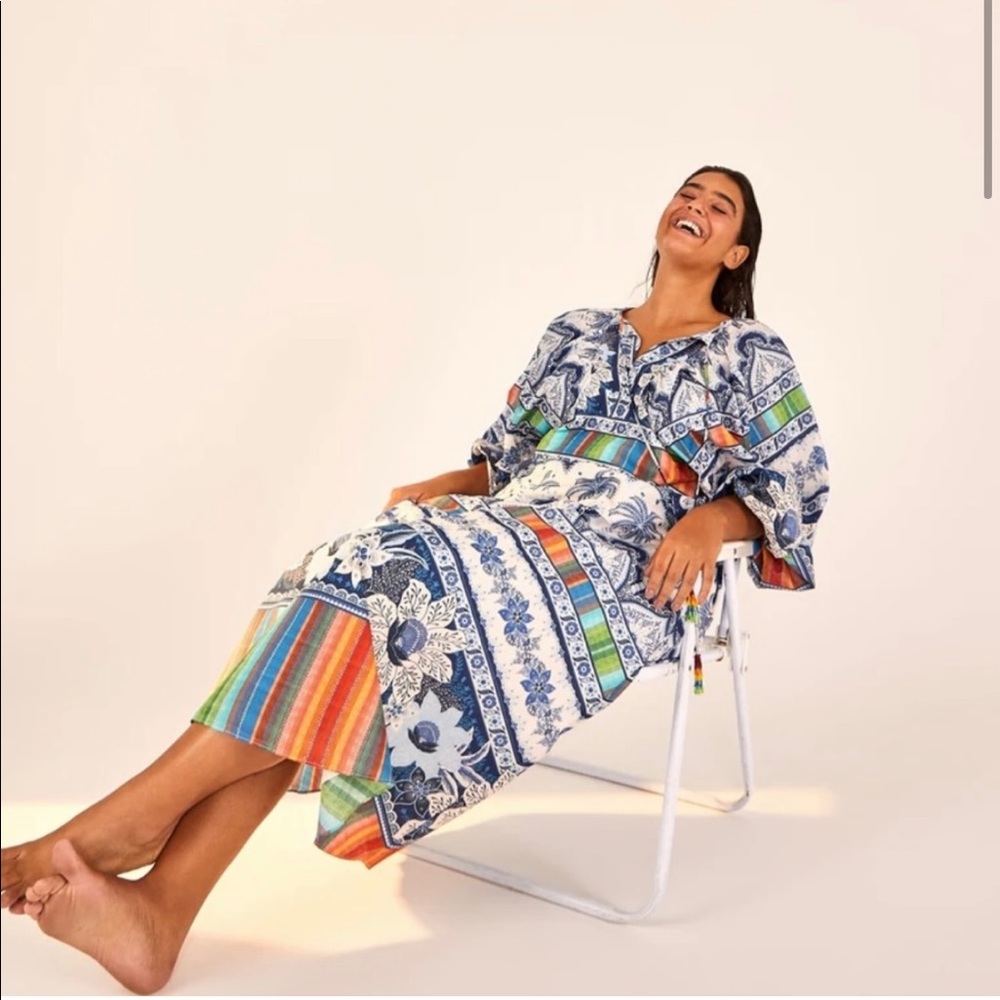 🎄 FARM Rio Blue Palms midi Dress - Picture 9 of 10
